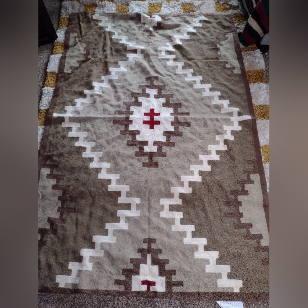 Williams Sonoma Southwestern Aztec Wool Blend Rug 4x6 Brown Hand Crewel